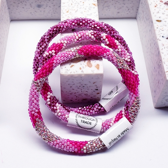 COTTON CANDY -Original Roll-On® Bracelets, 7" round, made in Nepal #3 (3 pieces) - Picture 1 of 9